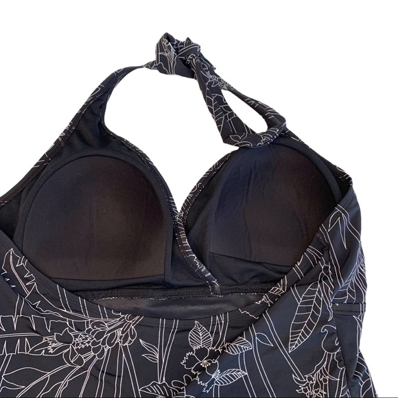 Cherokee Plus Sized Swim Suit 24w Black and White Halter Top Bra - Picture 4 of 6